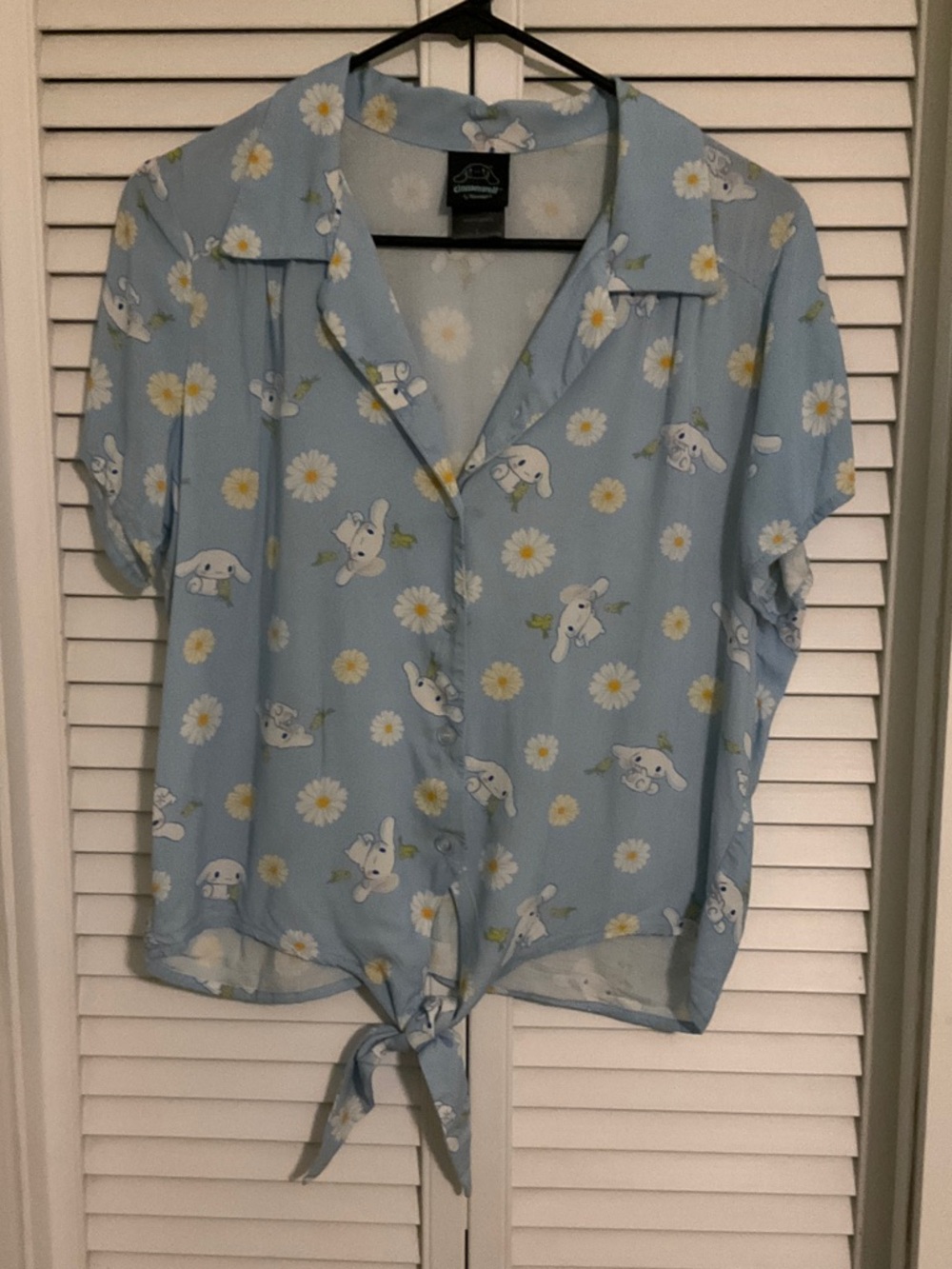 Sanrio Light Blue Cinnamoroll Women’s Daisy Tie-Front Crop Top